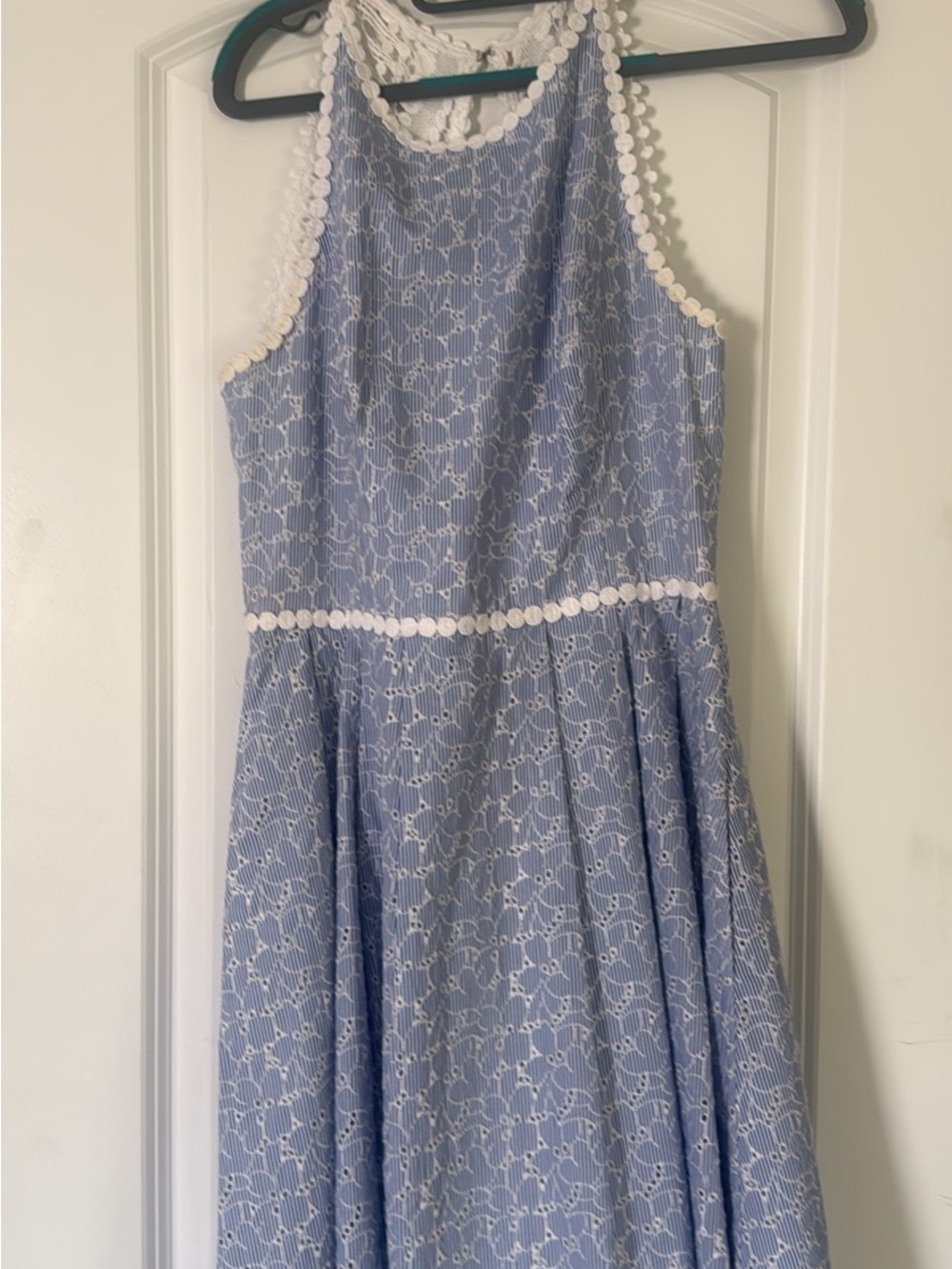 Lilly Pulitzer Light Blue Lace Sleeveless Fit-and-Flare Dress with White Trim